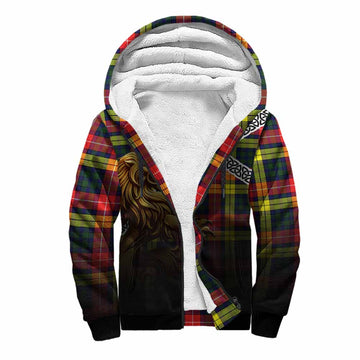 Dewar Crest Tartan Sherpa Hoodie with Golden Lion Emblem Celtic Style Unisex S - Tartan Vibes Clothing