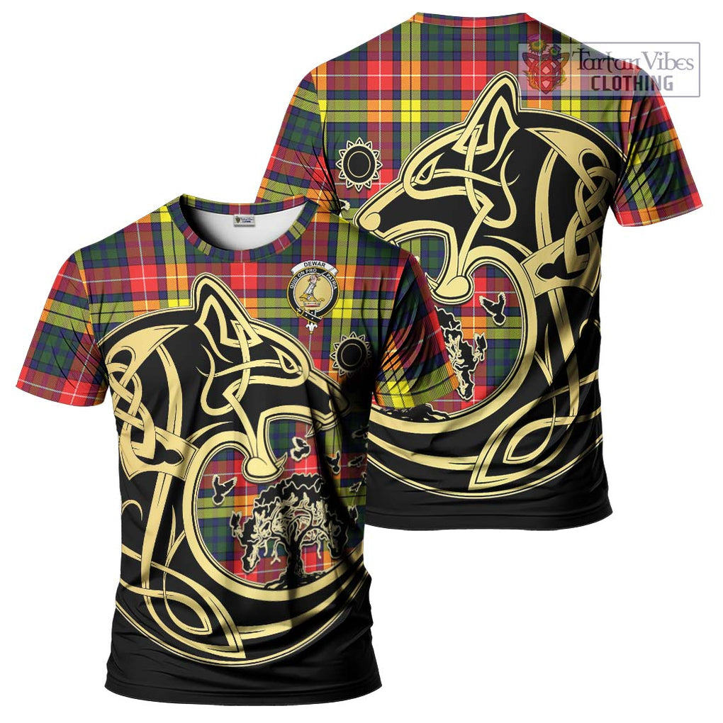 Dewar Tartan T-Shirt with Family Crest Celtic Wolf Style Kid's Shirt - Tartan Vibes Clothing