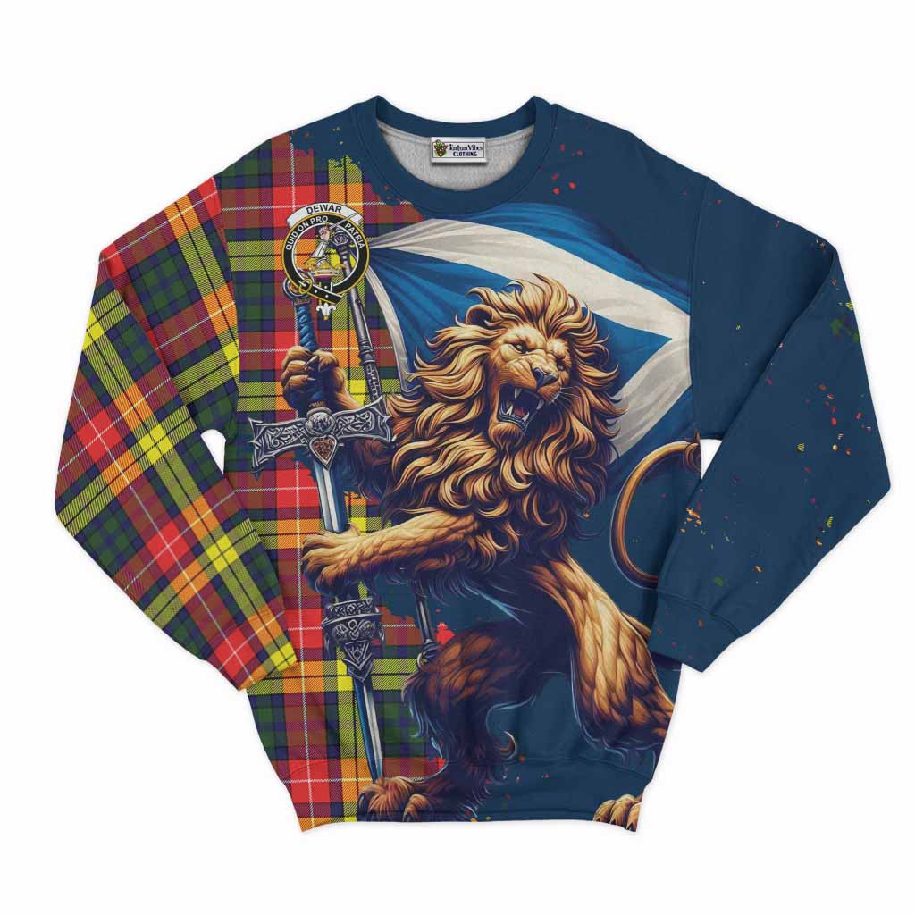 Dewar Tartan Family Crest Sweatshirt with Scottish Majestic Lion Unisex - Tartan Vibes Clothing