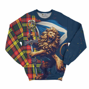 Dewar Tartan Family Crest Sweatshirt with Scottish Majestic Lion Unisex - Tartan Vibes Clothing