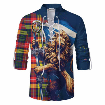 Dewar Tartan Family Crest Ghillie Kilt Shirt with Scottish Majestic Lion Men - Tartan Vibes Clothing