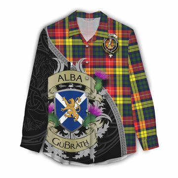 Dewar Tartan Family Crest Women's Casual Shirt Lion Rampant Royal Thistle Shield Celtic Inspired Female - Tartan Vibes Clothing