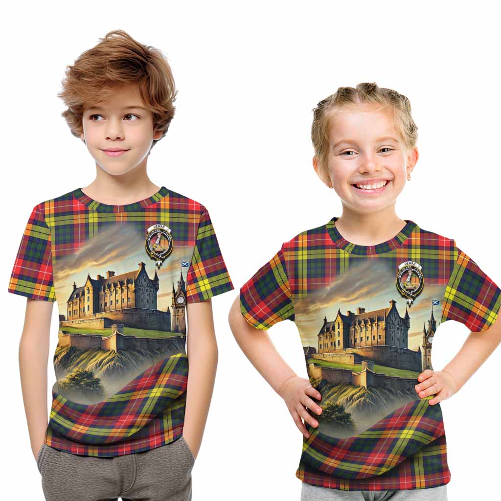 Dewar Tartan Family Crest Kid T-Shirt with Scottish Ancient Castle Style Youth XL Size14 - Tartan Vibes Clothing