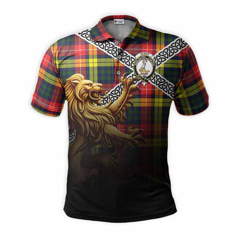 Dewar Crest Tartan Polo Shirt with Golden Lion Emblem Celtic Style Kid - Tartan Vibes Clothing