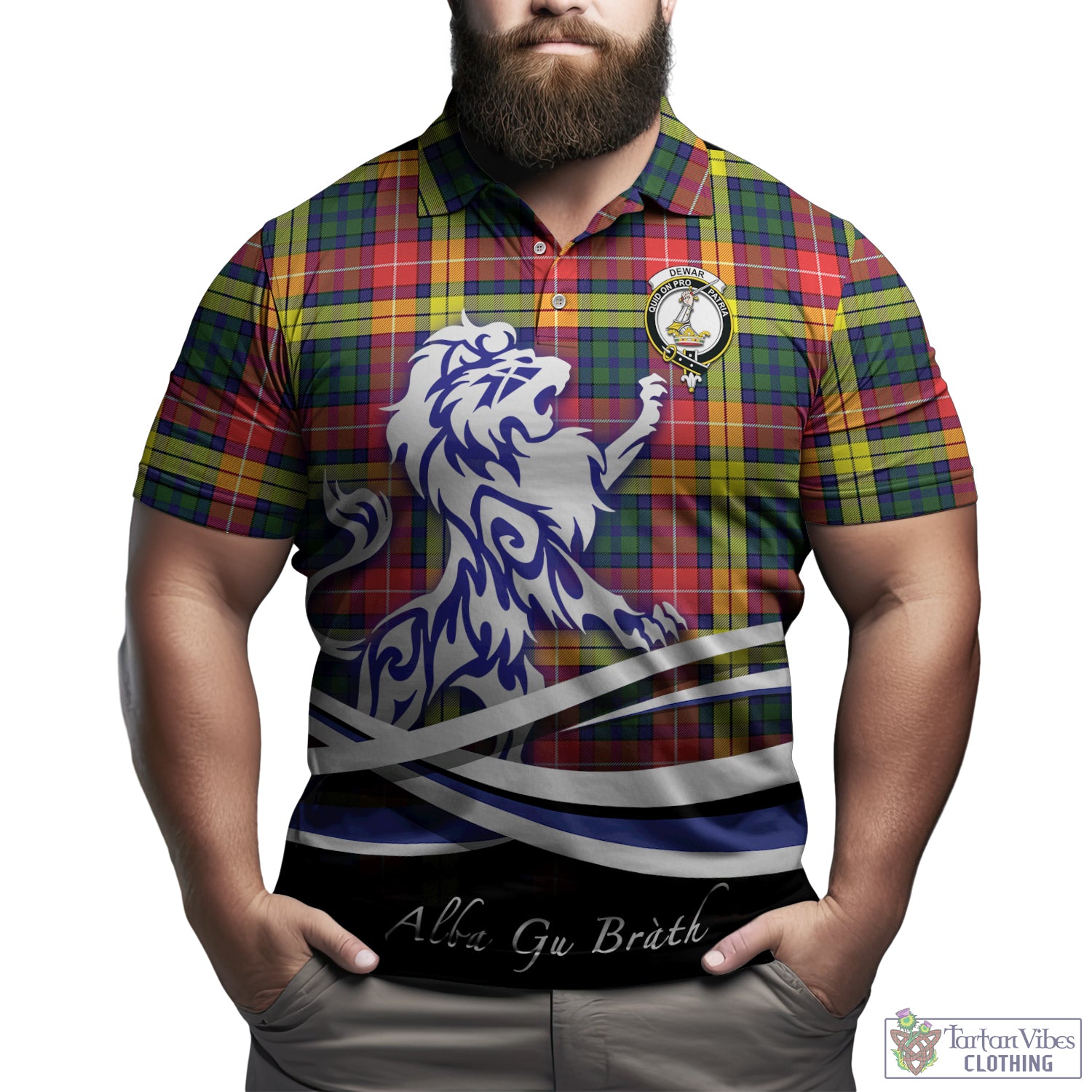Dewar Tartan Polo Shirt with Alba Gu Brath Regal Lion Emblem Kid - Tartan Vibes Clothing