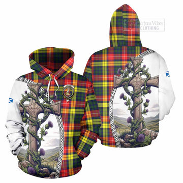 Dewar Tartan Hoodie with Family Crest and St. Andrew's Cross Accented by Thistle Vines Zip Hoodie - Tartan Vibes Clothing