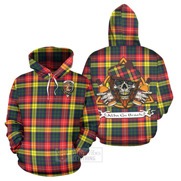 Dewar Tartan Hoodie with Family Crest and Bearded Skull Holding Bottles of Whiskey Zip Hoodie - Tartan Vibes Clothing