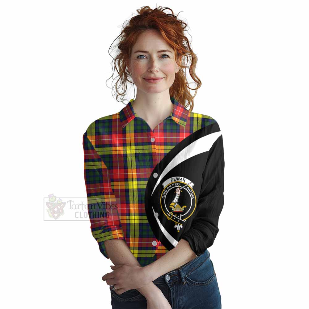 Dewar Tartan Women's Casual Shirt with Family Crest Circle Style Female - Tartan Vibes Clothing