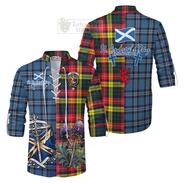 Dewar Tartan Ghillie Kilt Shirt Happy St. Andrew's Day Half Tartan Style Men - Tartan Vibes Clothing