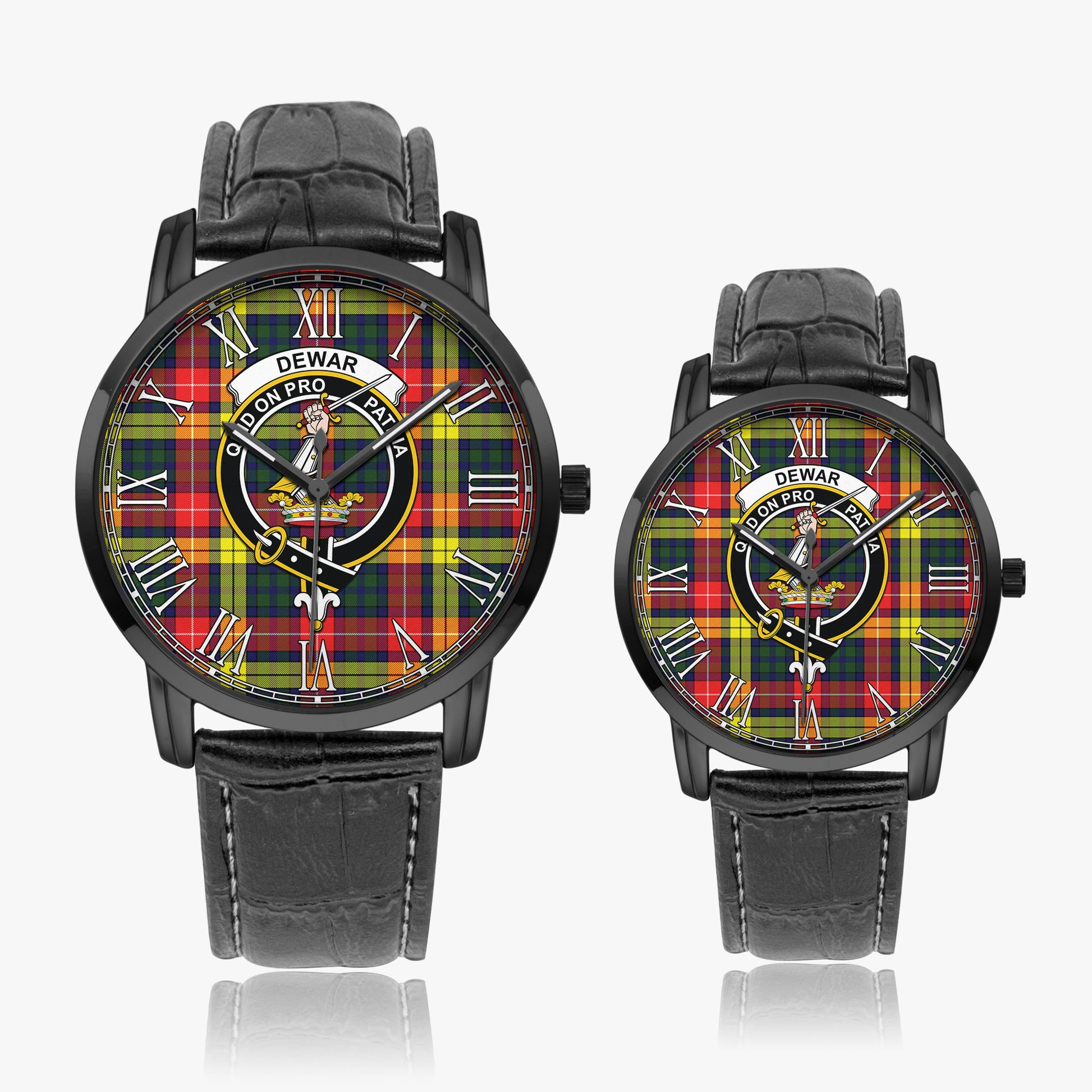 Dewar Tartan Family Crest Leather Strap Quartz Watch - Tartanvibesclothing