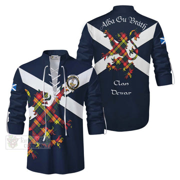 Dewar Tartan Lion Rampant Ghillie Kilt Shirt Proudly Display Your Heritage with Alba Gu Brath and Clan Name Men - Tartan Vibes Clothing