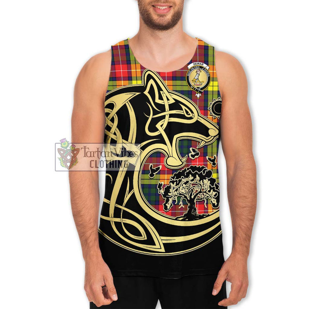 Dewar Tartan Men's Tank Top with Family Crest Celtic Wolf Style Men - Tartan Vibes Clothing