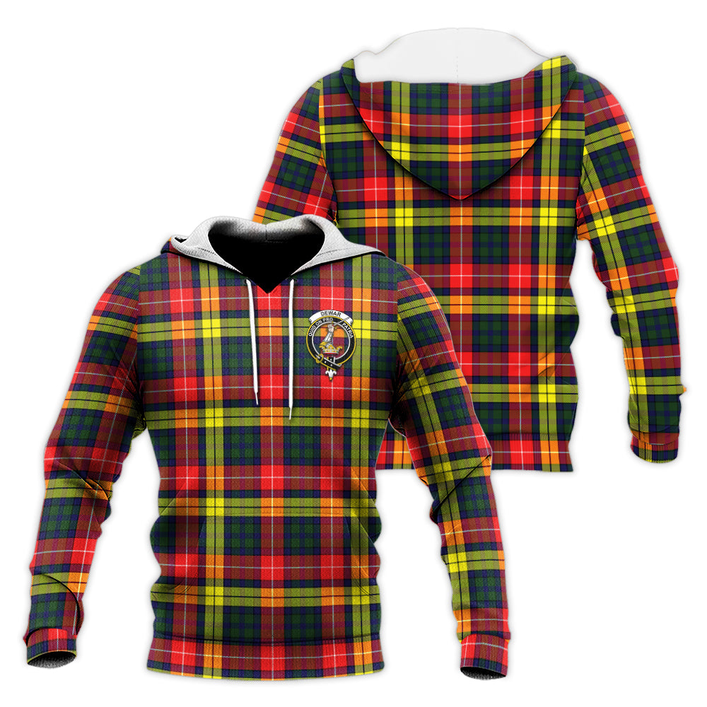 Dewar Tartan Knitted Hoodie with Family Crest Unisex Knitted Pullover Hoodie - Tartan Vibes Clothing