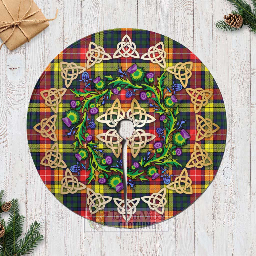 Tartan Vibes Clothing Dewar Tartan Christmas Tree Skirt with Thistle Celtic Knot Style