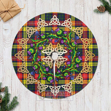 Tartan Vibes Clothing Dewar Tartan Christmas Tree Skirt with Thistle Celtic Knot Style