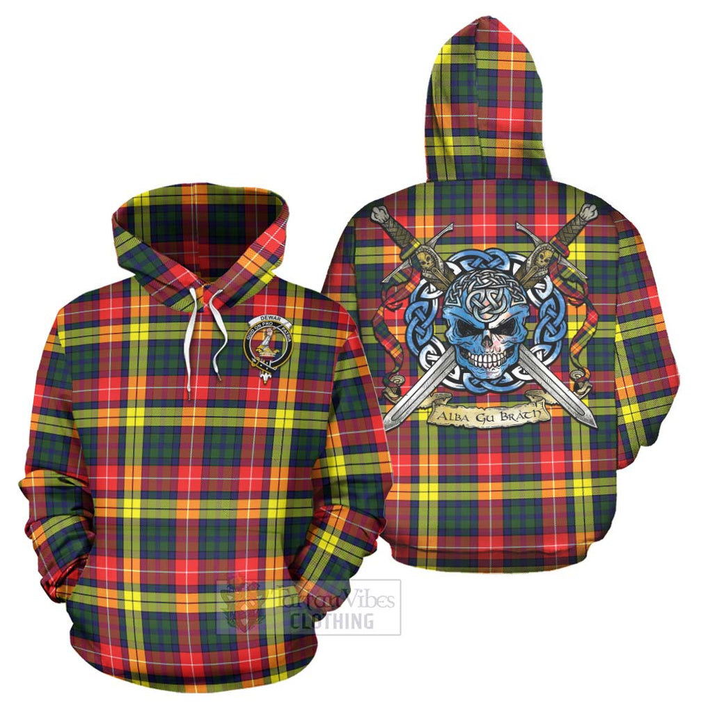 Dewar Tartan Hoodie with Family Crest Celtic Skull Style Zip Hoodie - Tartan Vibes Clothing