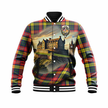 Dewar Tartan Family Crest Baseball Jacket with Scottish Ancient Castle Style Unisex - Tartan Vibes Clothing