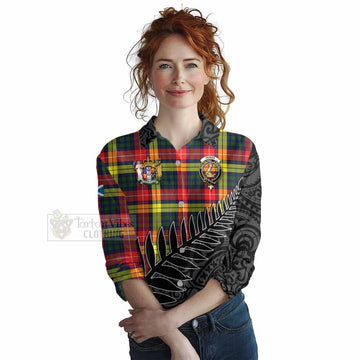 Dewar Crest Tartan Women's Casual Shirt with New Zealand Silver Fern Half Style Female - Tartan Vibes Clothing
