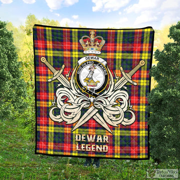 Dewar Tartan Quilt with Clan Crest and the Golden Sword of Courageous Legacy Super King Quilt 91" x 110" - Tartan Vibes Clothing