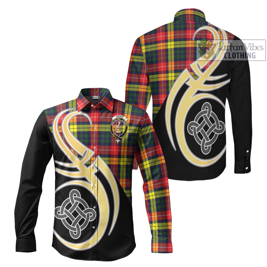 Dewar Tartan Long Sleeve Button Shirt with Family Crest and Celtic Symbol Style Men's Shirt S - Tartan Vibes Clothing