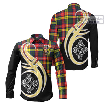 Dewar Tartan Long Sleeve Button Shirt with Family Crest and Celtic Symbol Style Men's Shirt S - Tartan Vibes Clothing