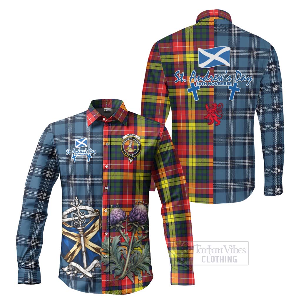 Dewar Tartan Long Sleeve Button Shirt Happy St. Andrew's Day Half Tartan Style Men's Shirt S - Tartan Vibes Clothing