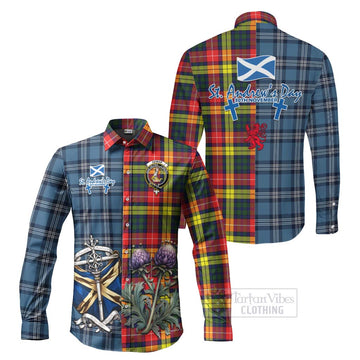 Dewar Tartan Long Sleeve Button Shirt Happy St. Andrew's Day Half Tartan Style Men's Shirt S - Tartan Vibes Clothing