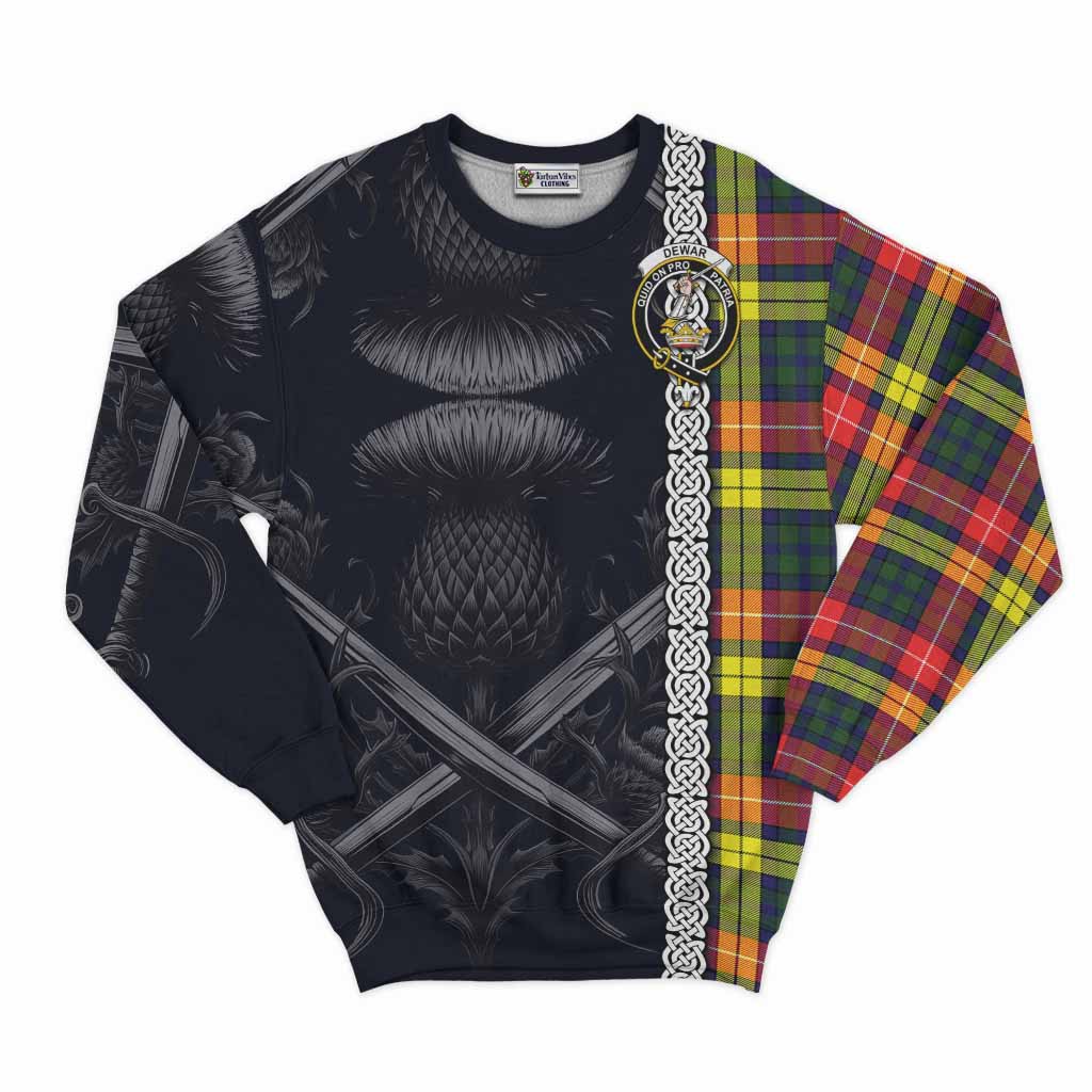 Dewar Tartan Sweatshirt with Family Crest Cross Sword Thistle Celtic Vibes Unisex - Tartan Vibes Clothing