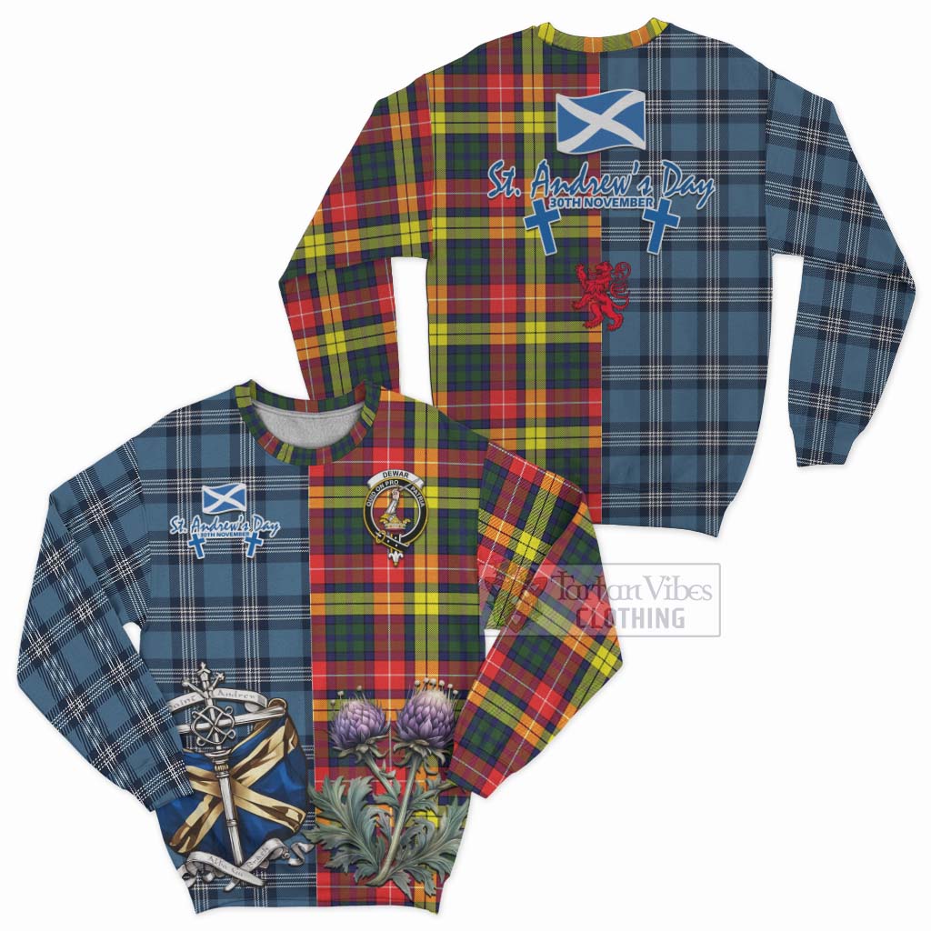 Dewar Tartan Sweatshirt Happy St. Andrew's Day Half Tartan Style Unisex - Tartan Vibes Clothing