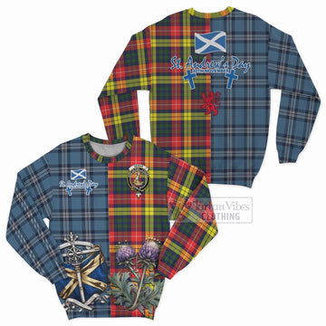 Dewar Tartan Sweatshirt Happy St. Andrew's Day Half Tartan Style Unisex - Tartan Vibes Clothing