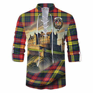 Dewar Tartan Family Crest Ghillie Kilt Shirt with Scottish Ancient Castle Style Men - Tartan Vibes Clothing