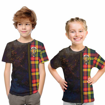 Dewar Tartan Family Crest Kid T-Shirt Alba Gu Brath Be Brave Lion Ancient Style