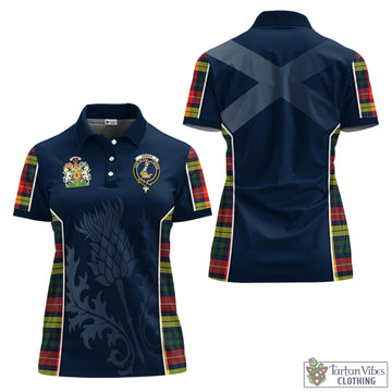 Dewar Tartan Women's Polo Shirt with Family Crest and Scottish Thistle Vibes Sport Style