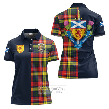 Dewar Tartan Women's Polo Shirt Alba with Scottish Lion Royal Arm Half Style Women - Tartan Vibes Clothing