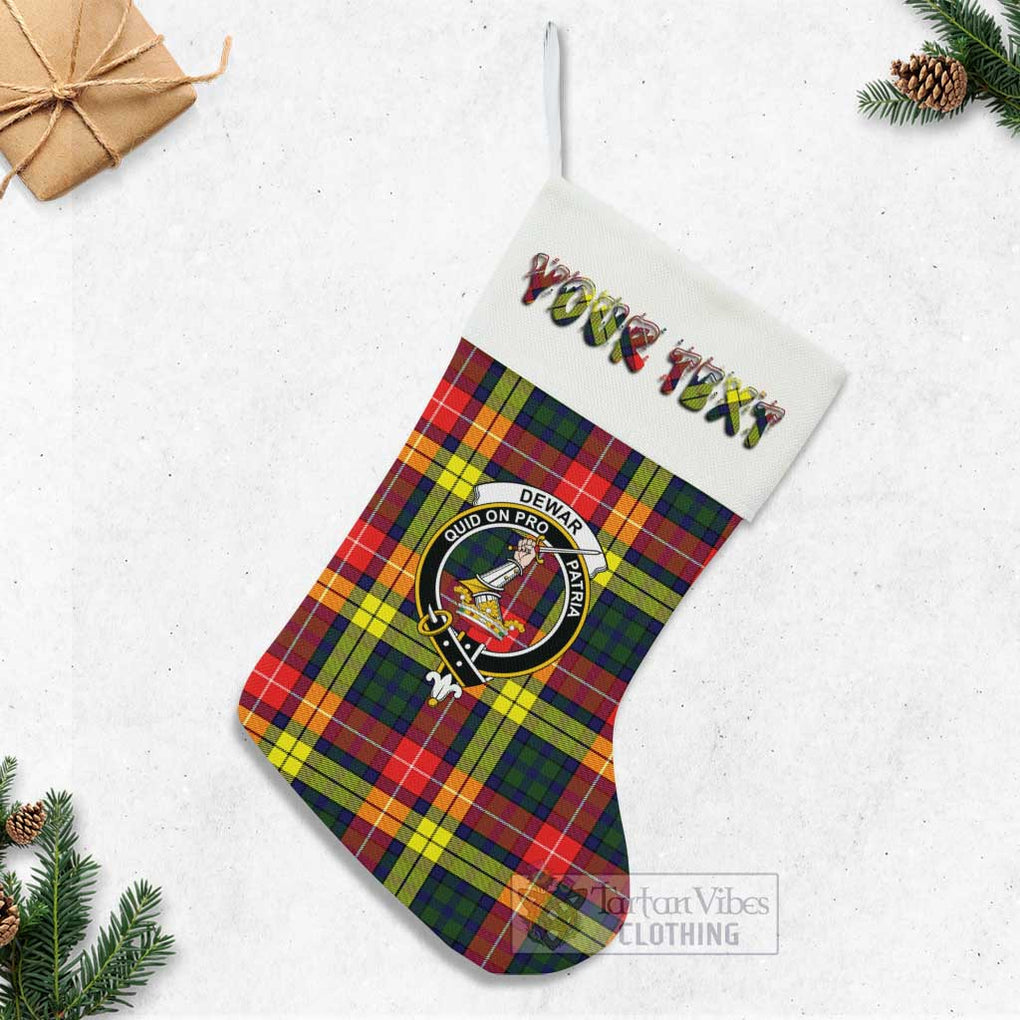 Dewar Tartan Family Crest Christmas Stocking with Personalized Text - Tartan Vibes Clothing