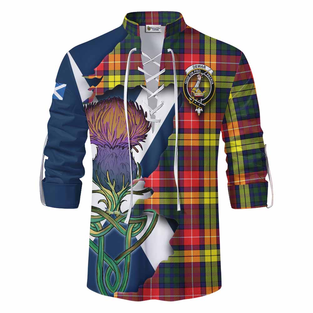 Dewar Tartan Family Crest Ghillie Kilt Shirt Scottish Thistle Celtic Inspired Men - Tartan Vibes Clothing