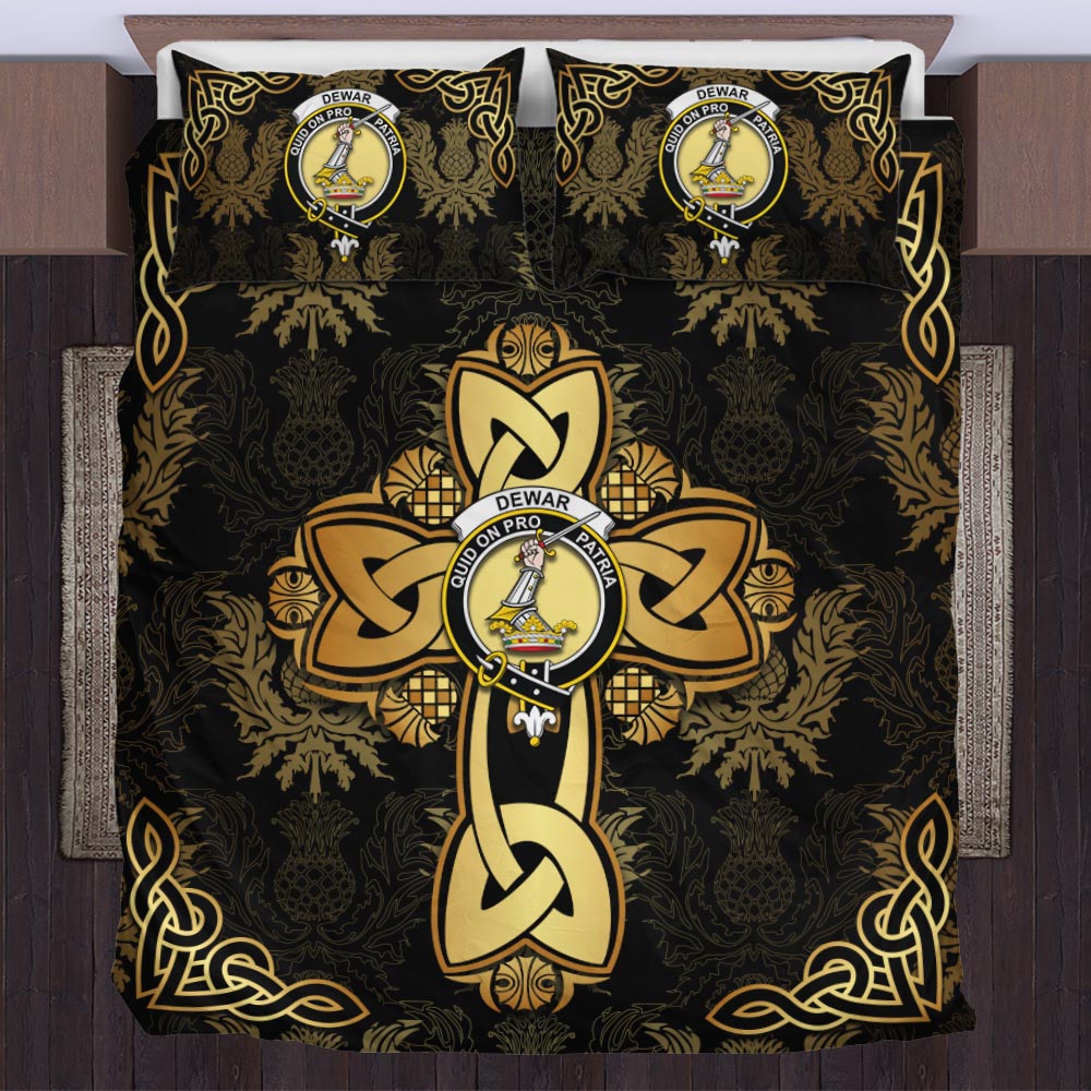 Dewar Clan Bedding Sets Gold Thistle Celtic Style US Bedding Set - Tartanvibesclothing