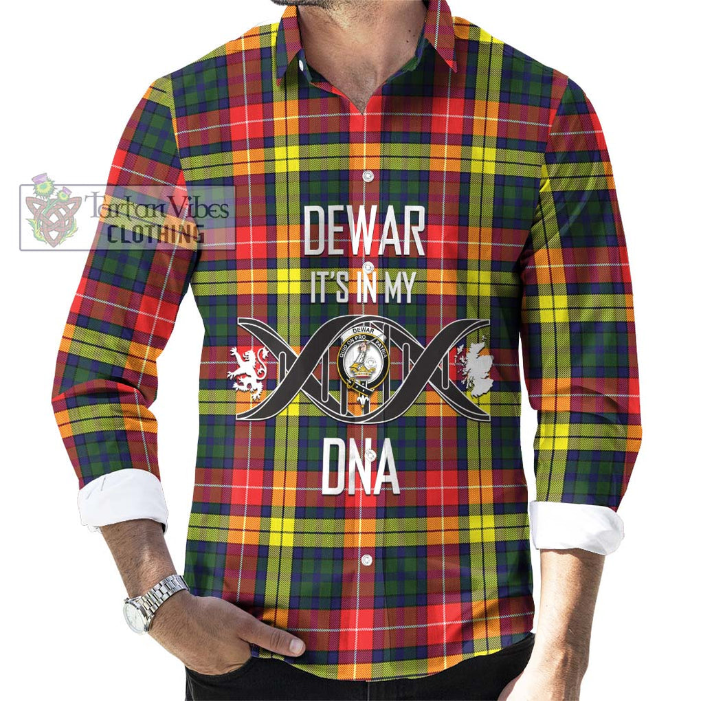 Dewar Tartan Long Sleeve Button Shirt with Family Crest DNA In Me Style Men's Shirt S - Tartanvibesclothing Shop