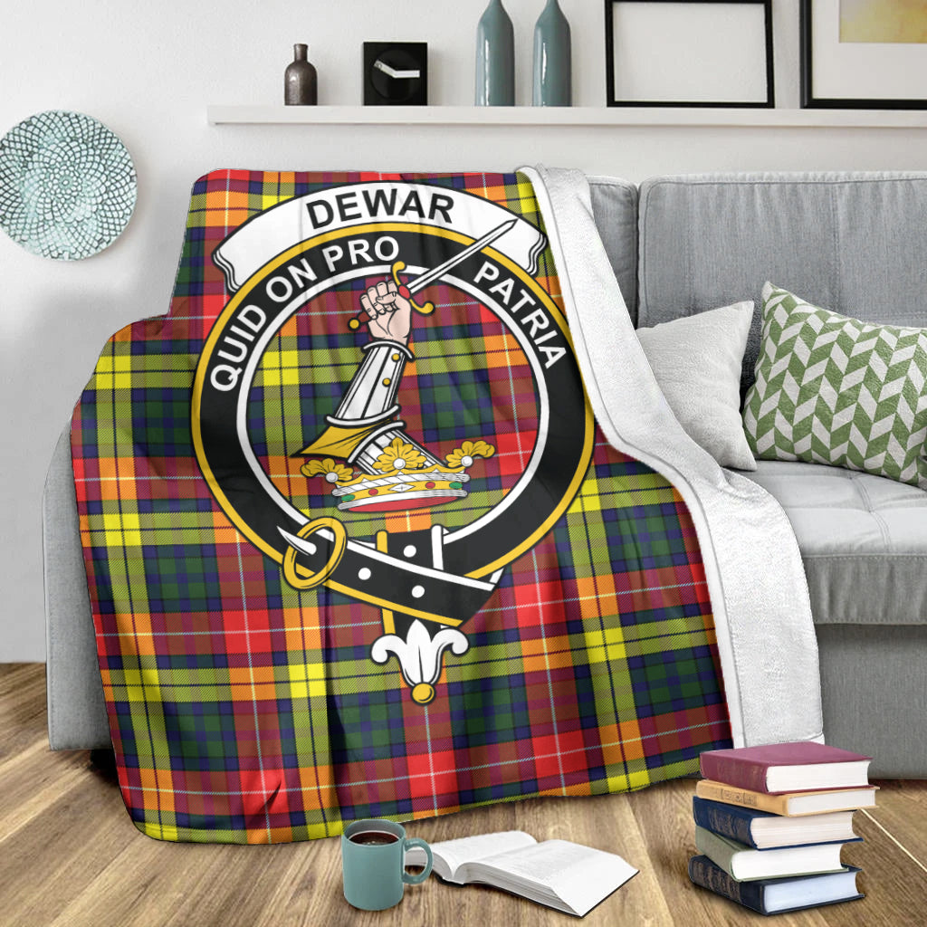 Dewar Tartan Blanket with Family Crest X-Large 59 x 79 inches 150 x 200 cm - Tartan Vibes Clothing