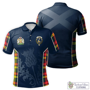 Dewar Tartan Men's Polo Shirt with Family Crest and Scottish Thistle Vibes Sport Style