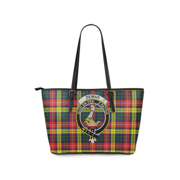 Dewar Tartan Leather Tote Bag with Family Crest