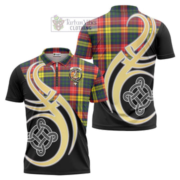 Dewar Tartan Zipper Polo Shirt with Family Crest and Celtic Symbol Style Unisex - Tartan Vibes Clothing