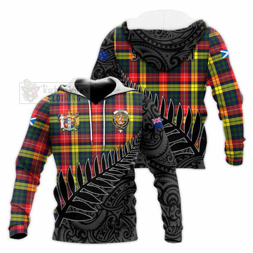 Dewar Crest Tartan Knitted Hoodie with New Zealand Silver Fern Half Style Unisex Knitted Pullover Hoodie - Tartan Vibes Clothing