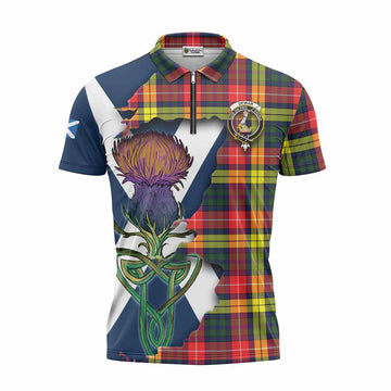 Dewar Tartan Family Crest Zipper Polo Shirt Scottish Thistle Celtic Inspired Unisex - Tartan Vibes Clothing