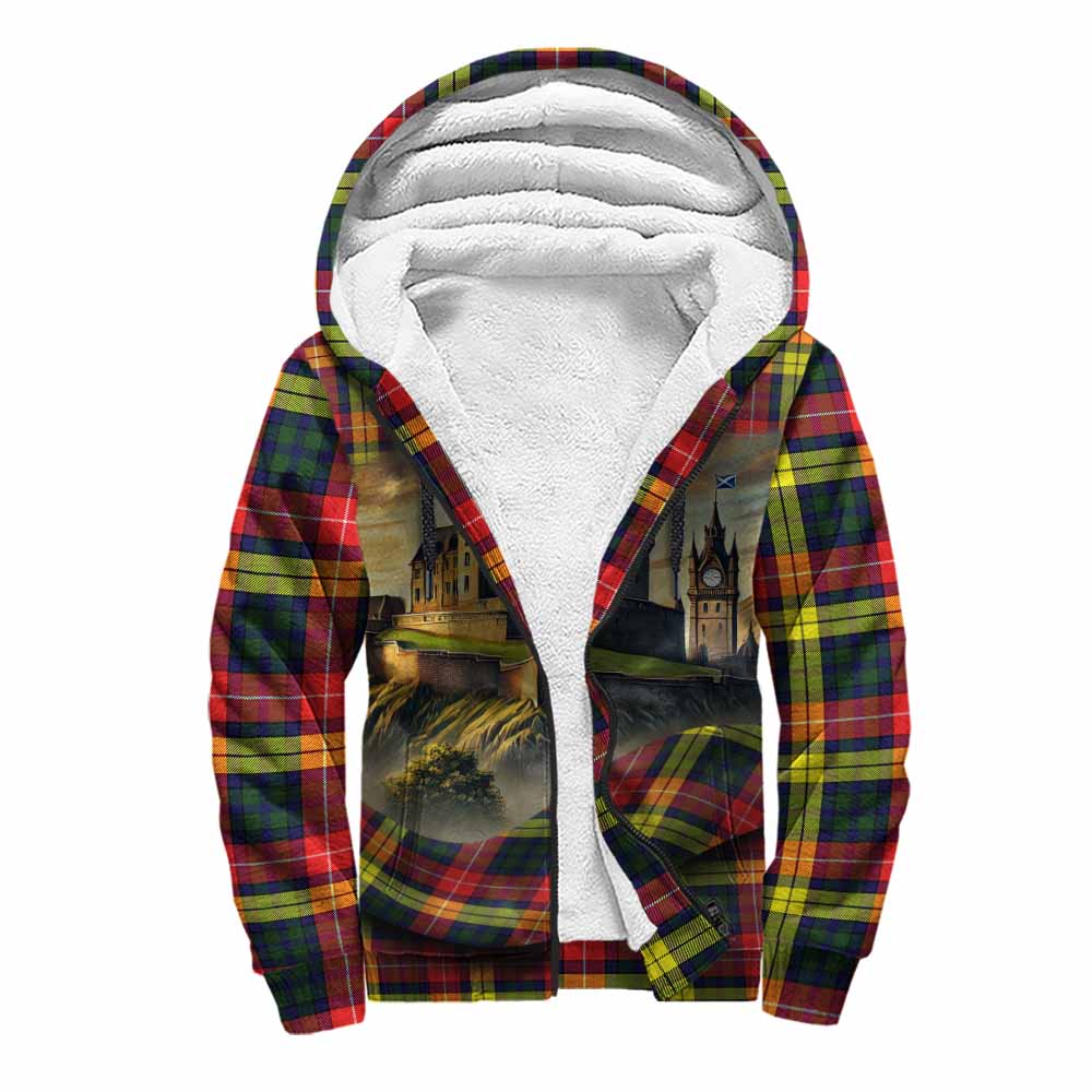 Dewar Tartan Family Crest Sherpa Hoodie with Scottish Ancient Castle Style Unisex S - Tartan Vibes Clothing