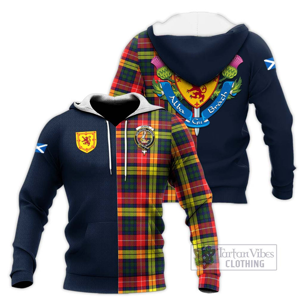 Dewar Tartan Knitted Hoodie Alba with Scottish Lion Royal Arm Half Style Unisex Knitted Pullover Hoodie - Tartan Vibes Clothing