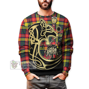 Dewar Tartan Sweatshirt with Family Crest Celtic Wolf Style Unisex - Tartan Vibes Clothing