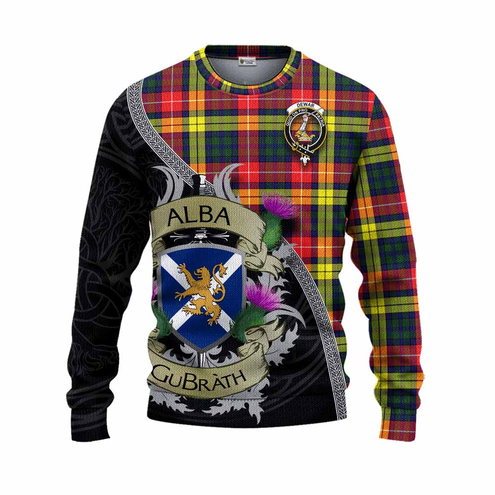 Dewar Tartan Family Crest Knitted Sweater Lion Rampant Royal Thistle Shield Celtic Inspired Unisex - Tartan Vibes Clothing