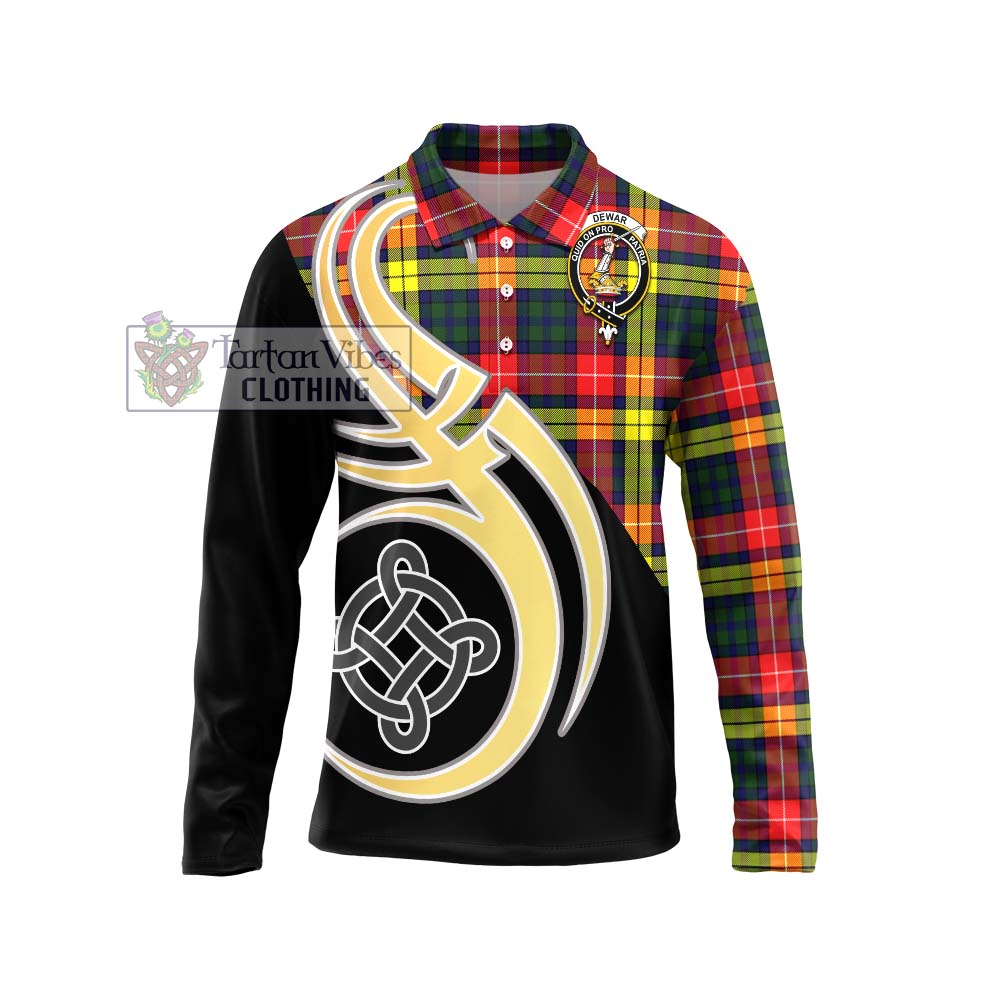 Dewar Tartan Long Sleeve Polo Shirt with Family Crest and Celtic Symbol Style Unisex - Tartan Vibes Clothing