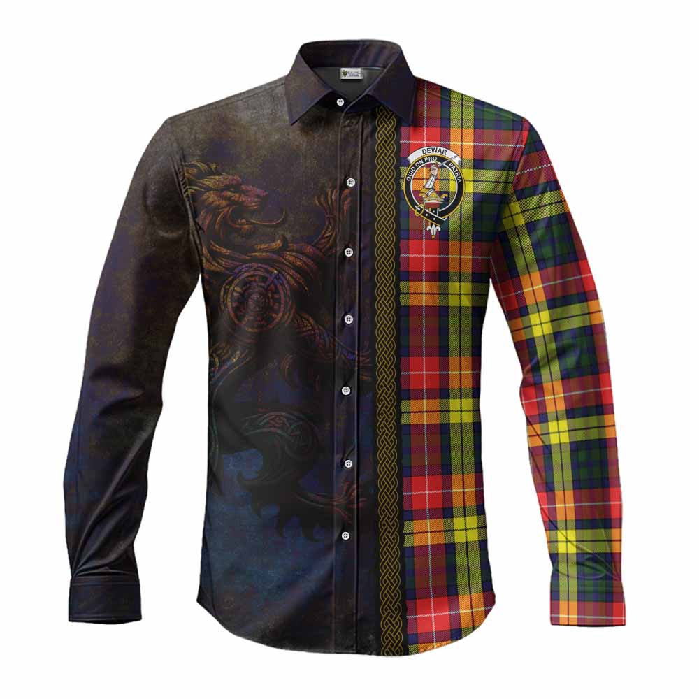 Dewar Tartan Family Crest Long Sleeve Button Shirt Alba Gu Brath Be Brave Lion Ancient Style Men's Shirt S - Tartan Vibes Clothing